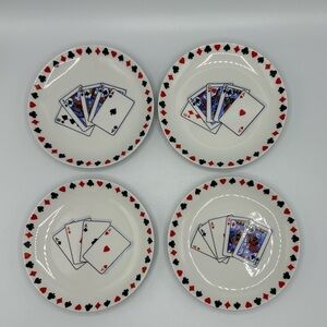 Vtg 2003 Poker Card Plates Set Of 4 Snack Appetizer Dessert Susanne Riette